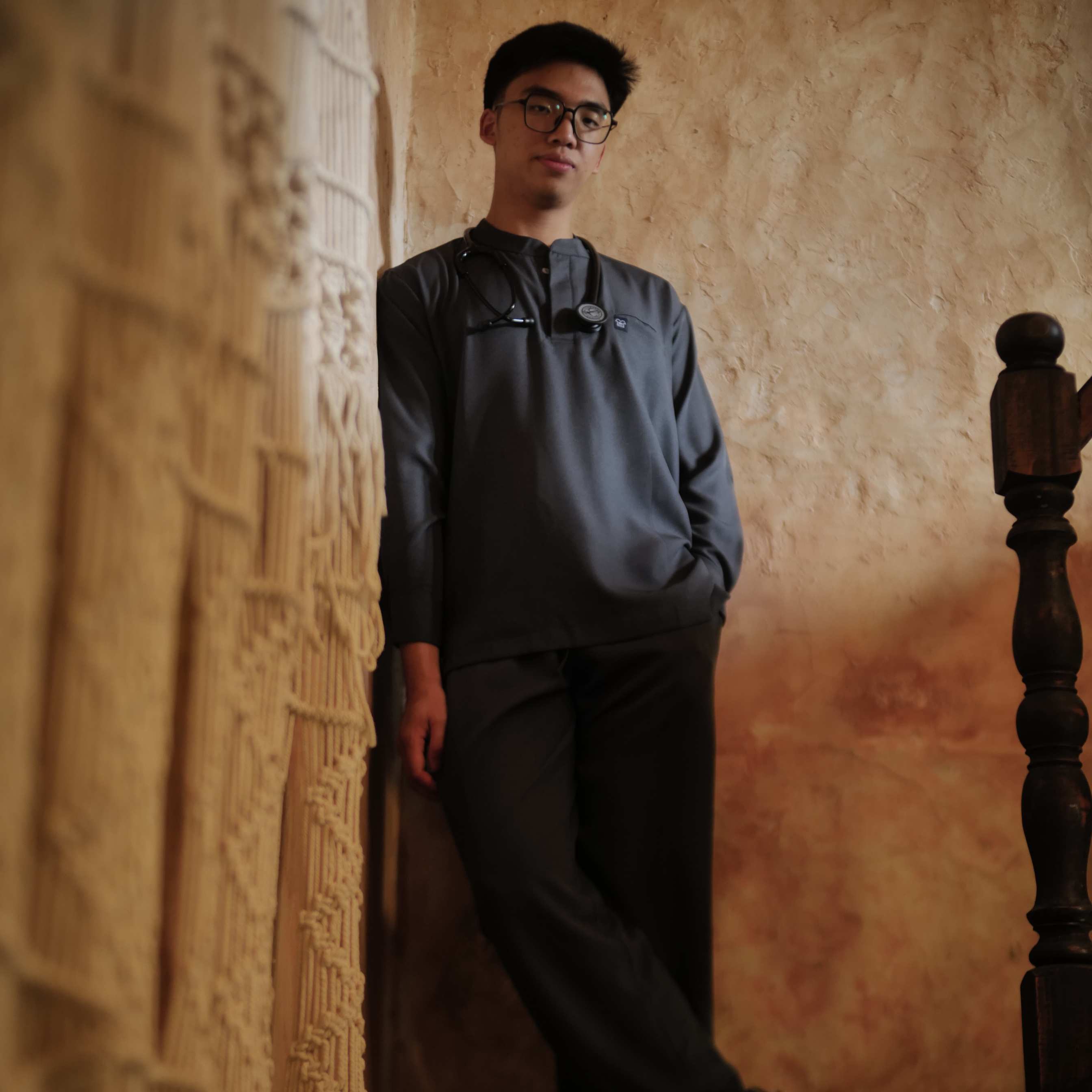 Empirical - Mandarin Long Sleeve Set (Regular Pants) - Dark Grey