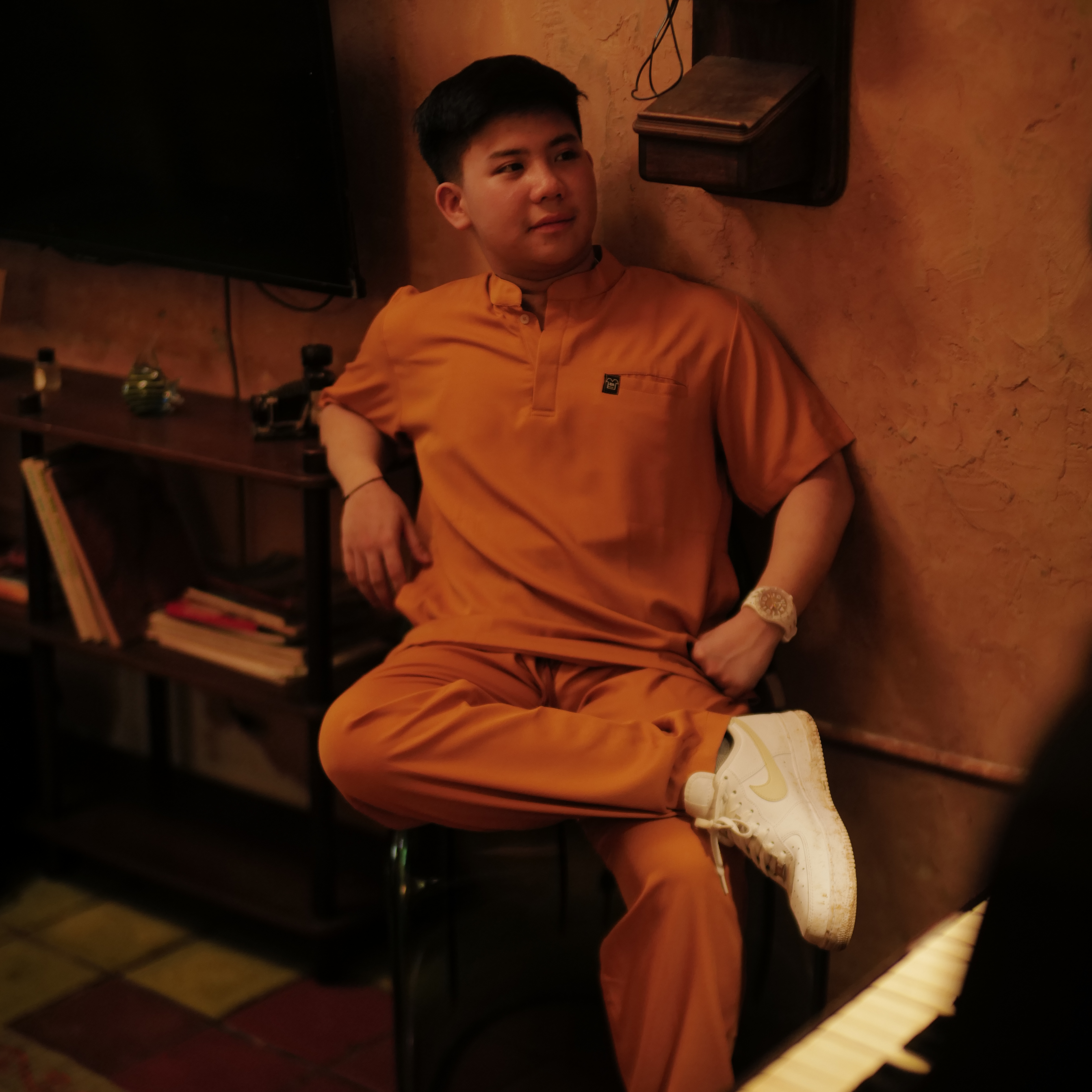 Empirical - Mandarin Short Sleeve Set (Regular Pants) - Pumpkin