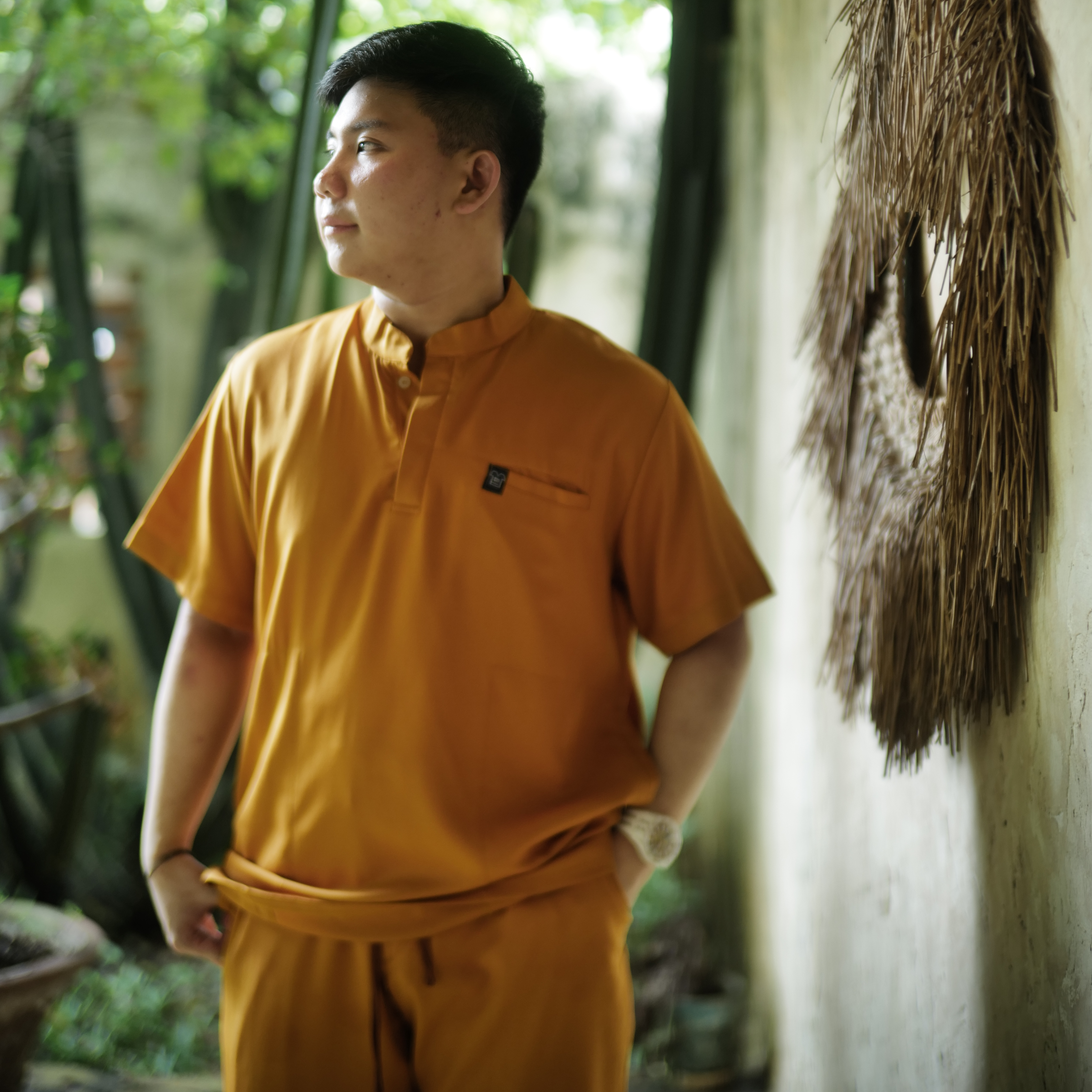 Empirical - Mandarin Short Sleeve Set (Regular Pants) - Pumpkin