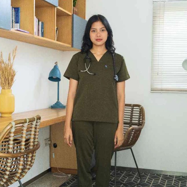 Cardinal - V neck Short Sleeve Set (Slim Fit Pants) - Olive