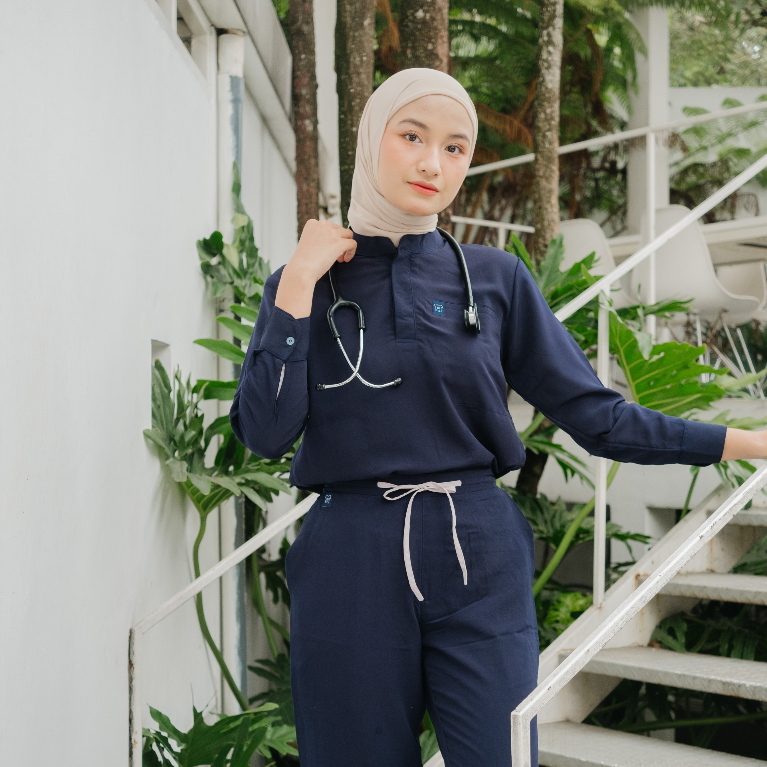First Line - Mandarin Long Sleeve Set (Regular Pants) - Dark Blue