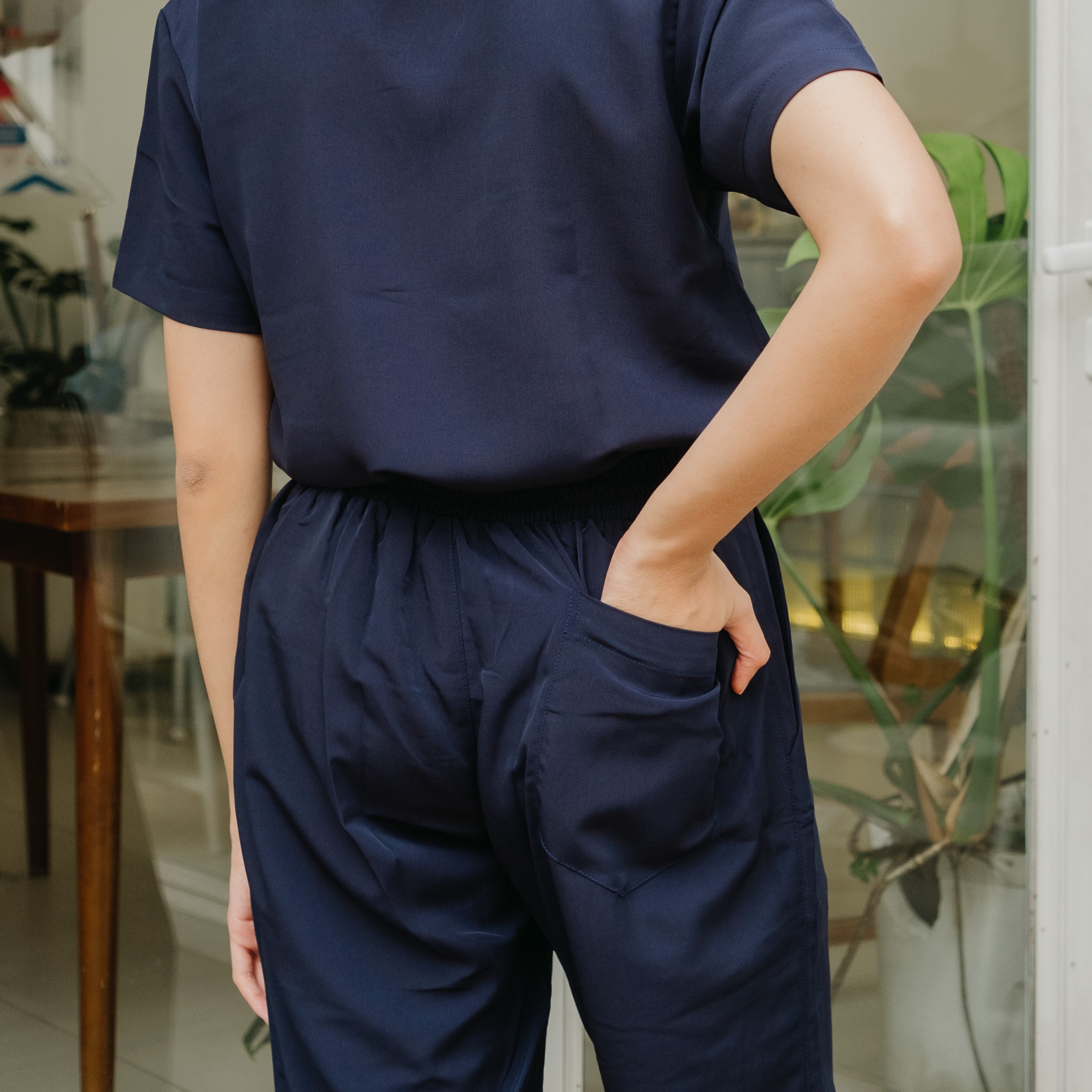 First Line - V neck Short Sleeve Set (Regular Pants) - Dark Blue