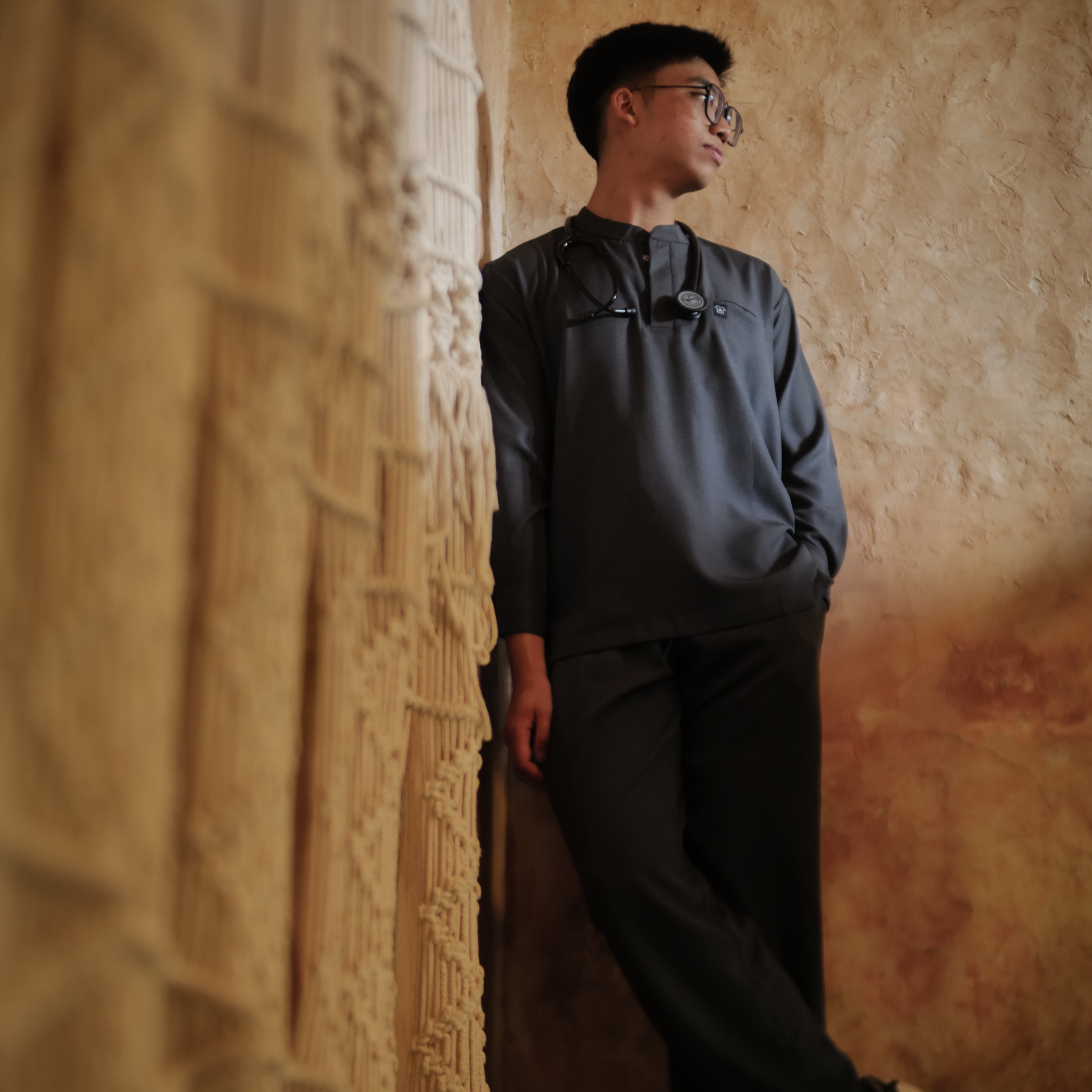 Empirical - Mandarin Long Sleeve Set (Regular Pants) - Dark Grey