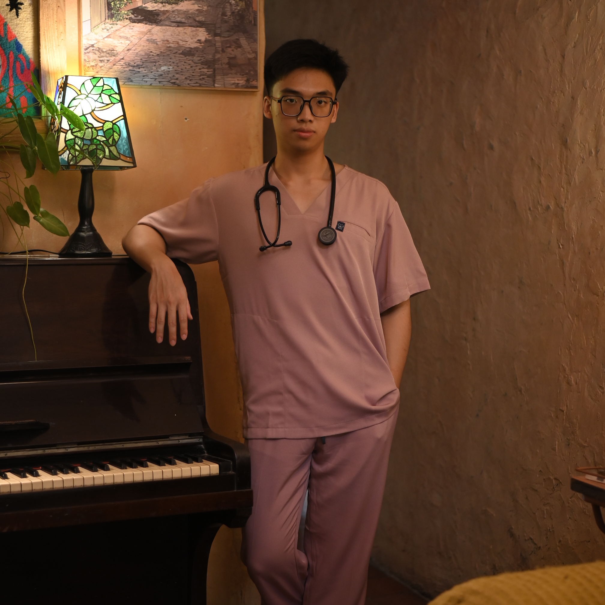 Empirical - V neck Short Sleeve Set (Slim Fit Pants) - Lilac