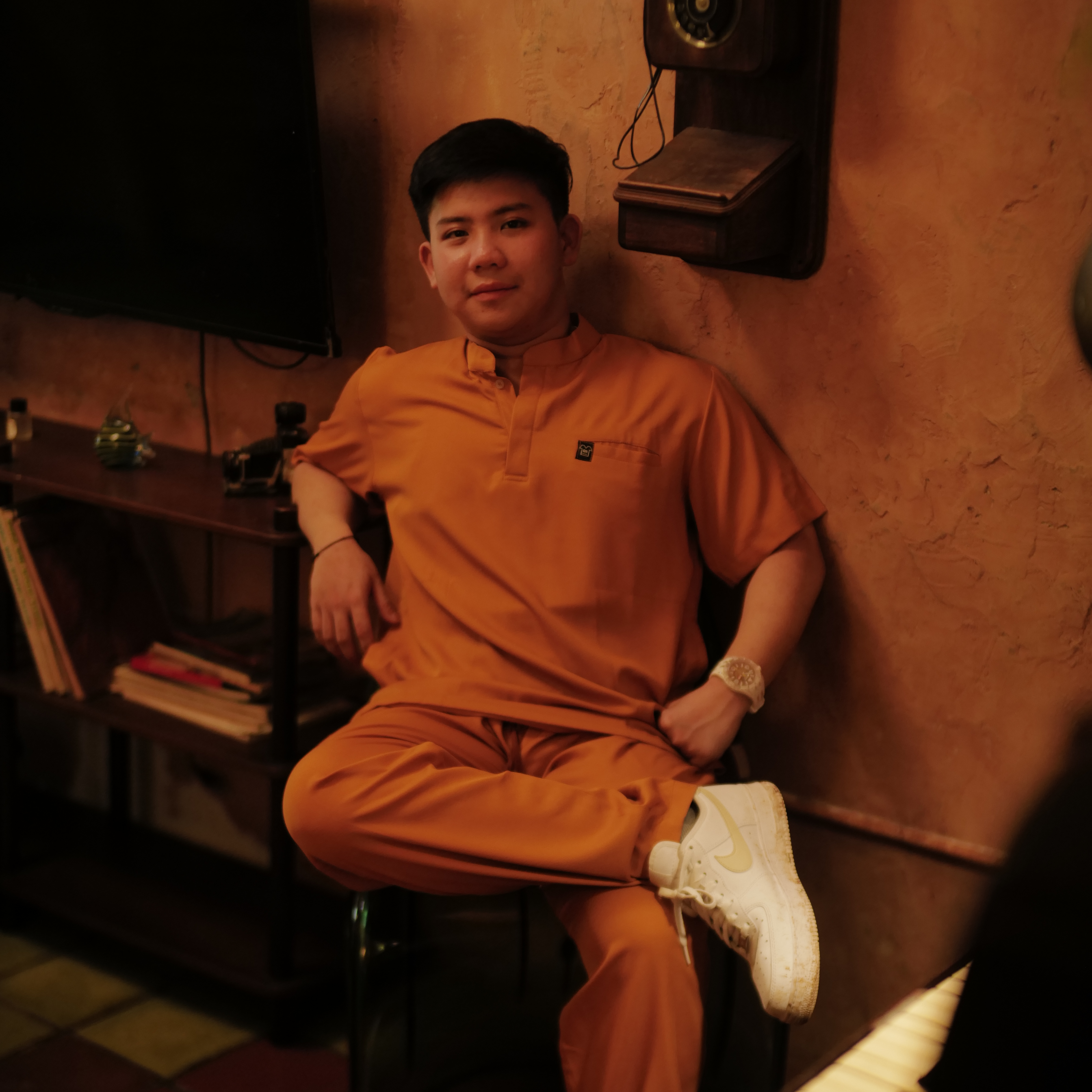 Empirical - Mandarin Short Sleeve Set (Regular Pants) - Pumpkin