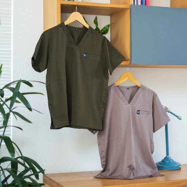 Cardinal - V neck Short Sleeve Set (Slim Fit Pants) - Olive
