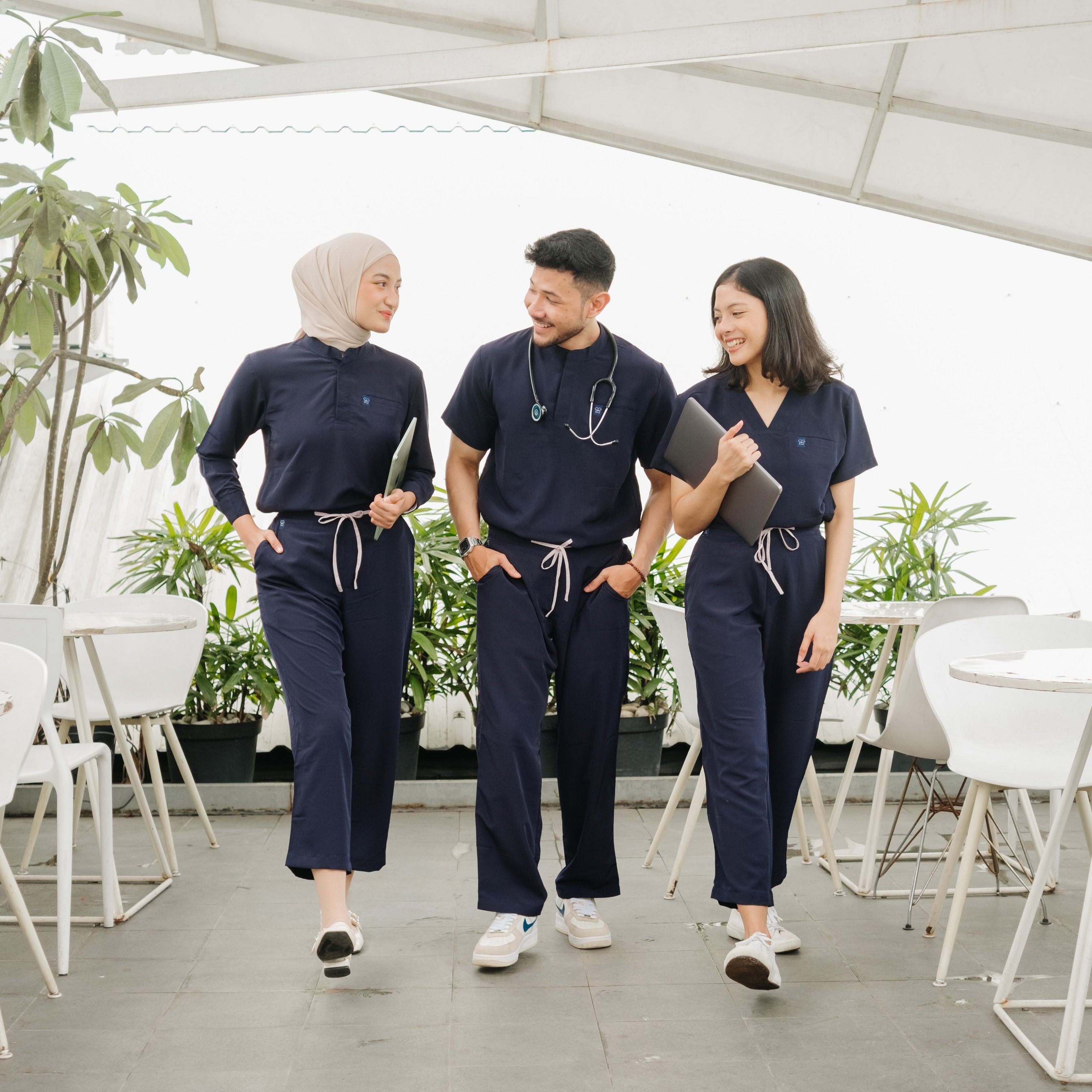 First Line - V neck Short Sleeve Set (Regular Pants) - Dark Blue