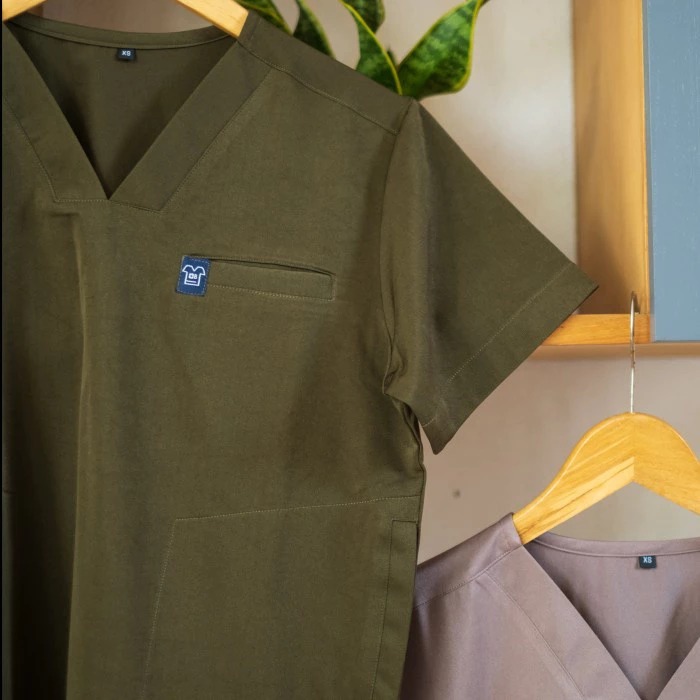 Cardinal - V neck Short Sleeve Set (Slim Fit Pants) - Olive