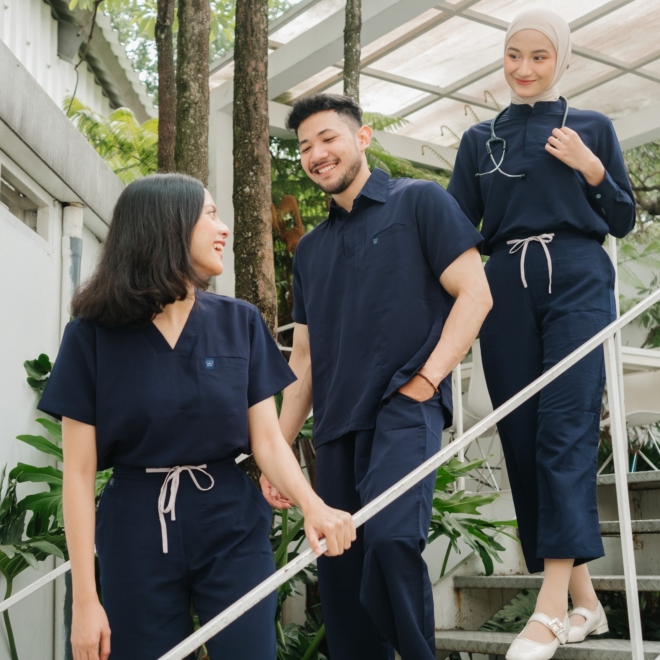 First Line - V neck Short Sleeve Set (Regular Pants) - Dark Blue