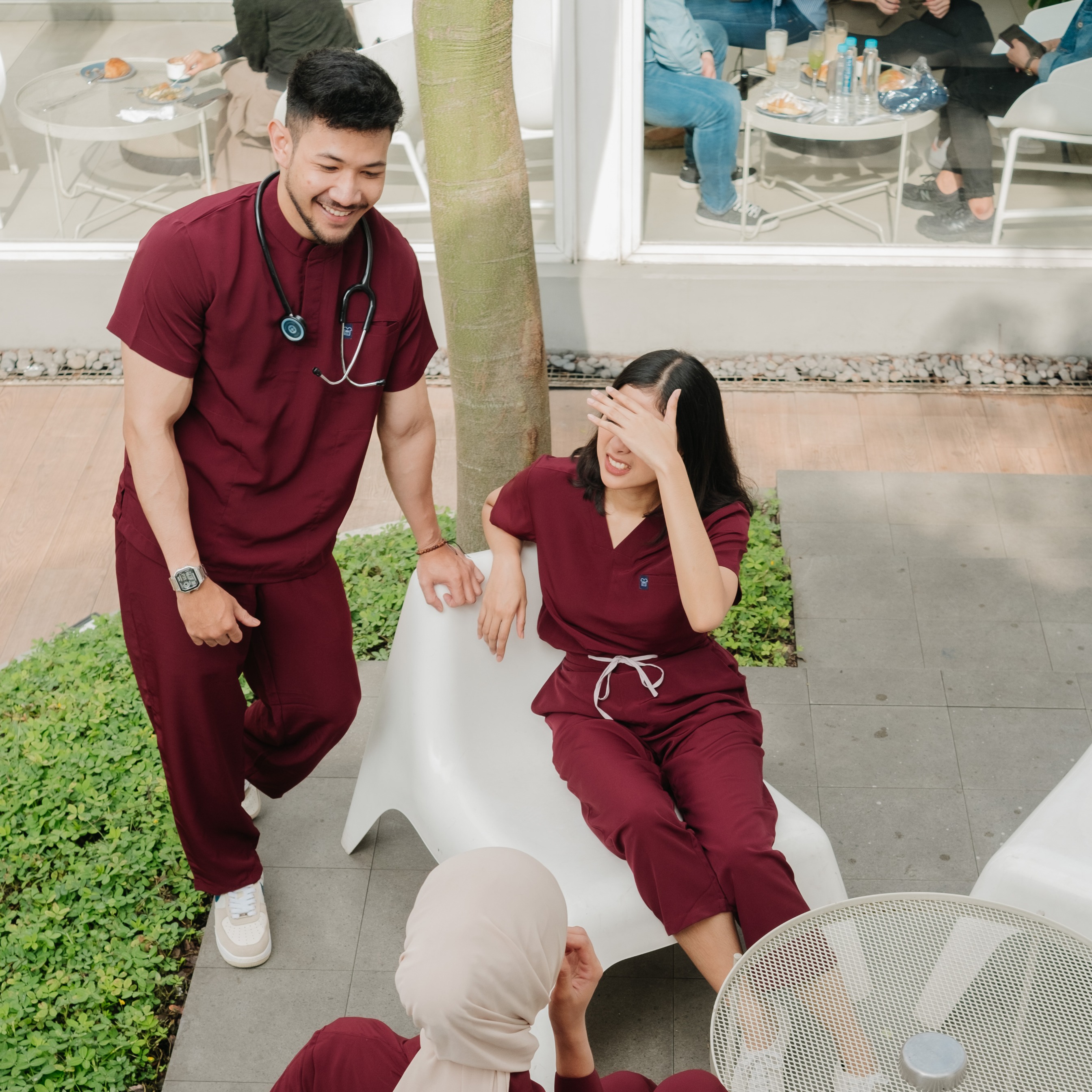 First Line - Mandarin Short Sleeve Set (Regular Pants) - Maroon