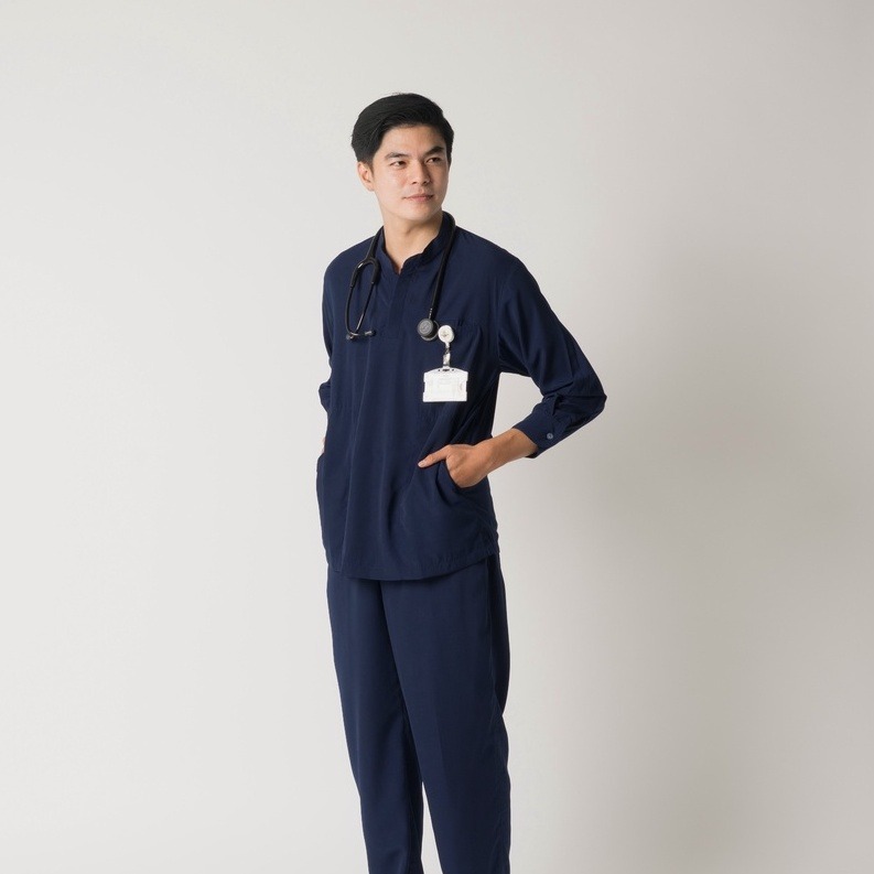 First Line - Mandarin Long Sleeve Set (Regular Pants) - Dark Blue