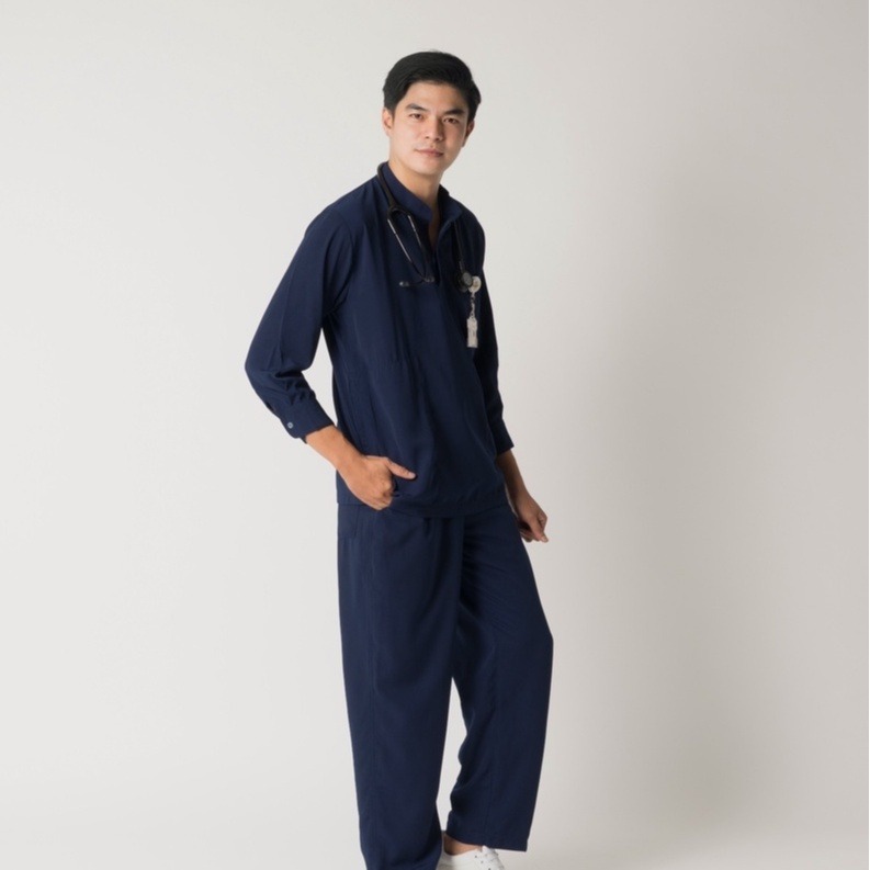 First Line - Mandarin Long Sleeve Set (Regular Pants) - Dark Blue