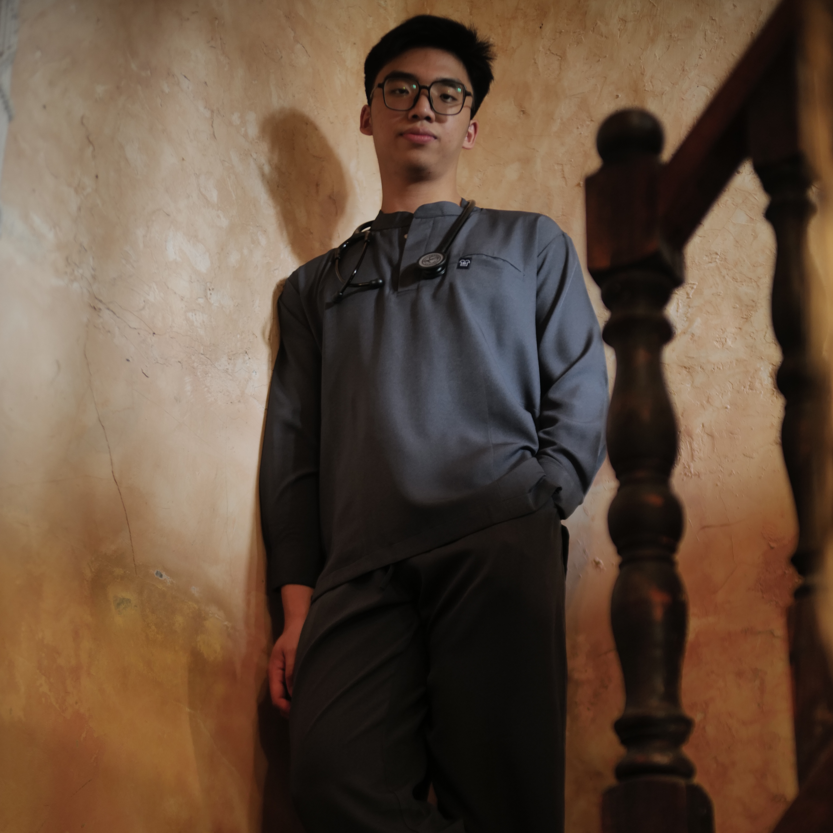 Empirical - Mandarin Long Sleeve Set (Regular Pants) - Dark Grey
