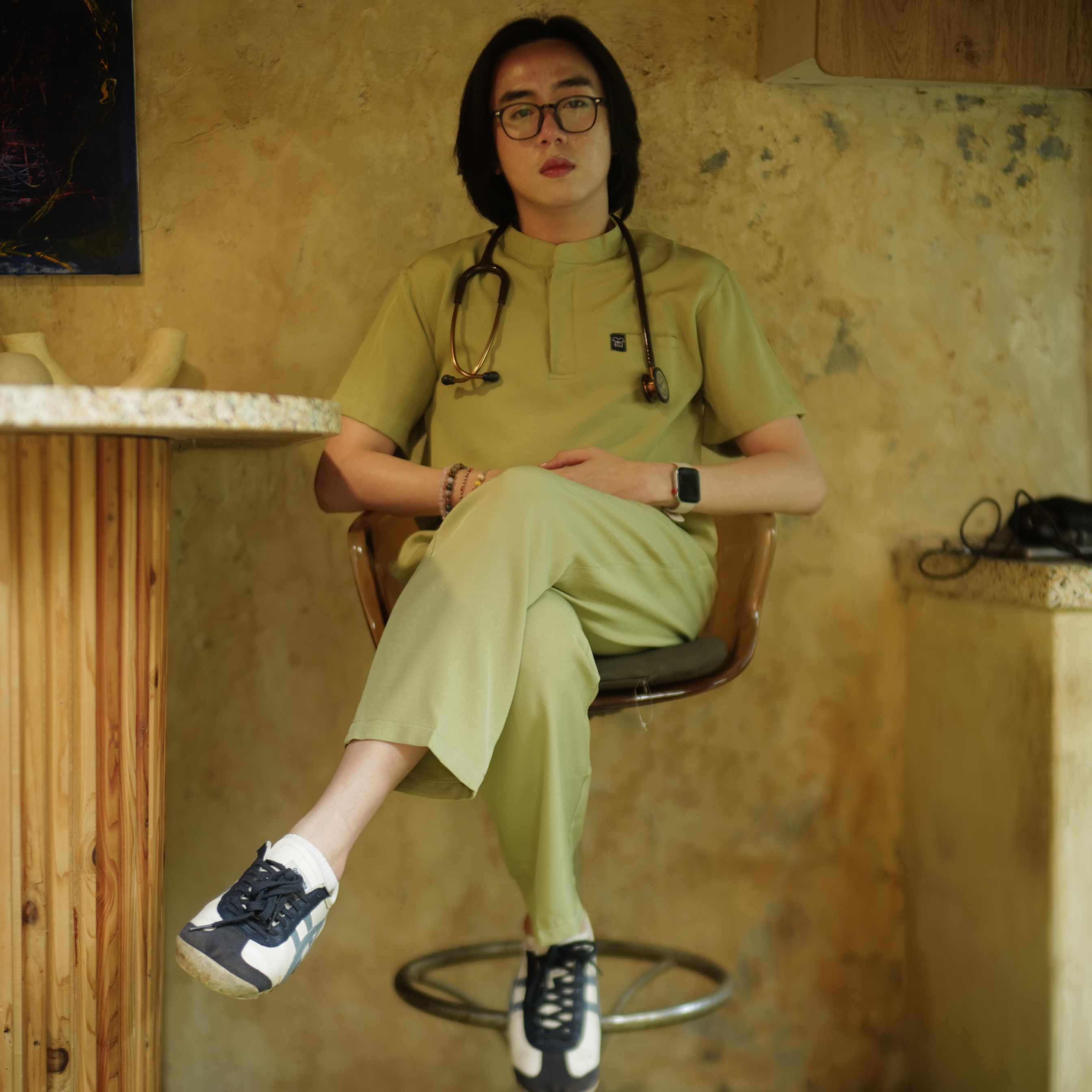 Empirical - Mandarin Short Sleeve Set (Regular Pants) - Green Tea