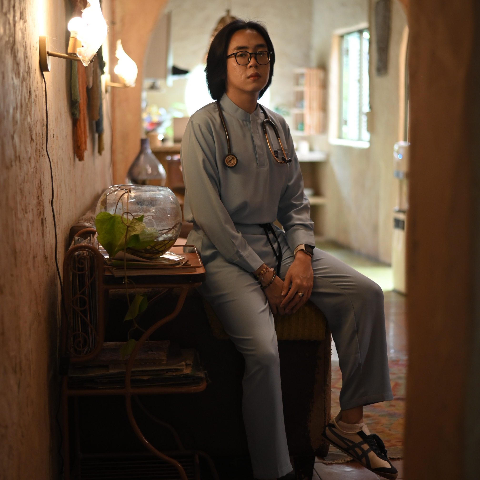 Empirical - Mandarin Long Sleeve Set (Regular Pants) - Light Blue