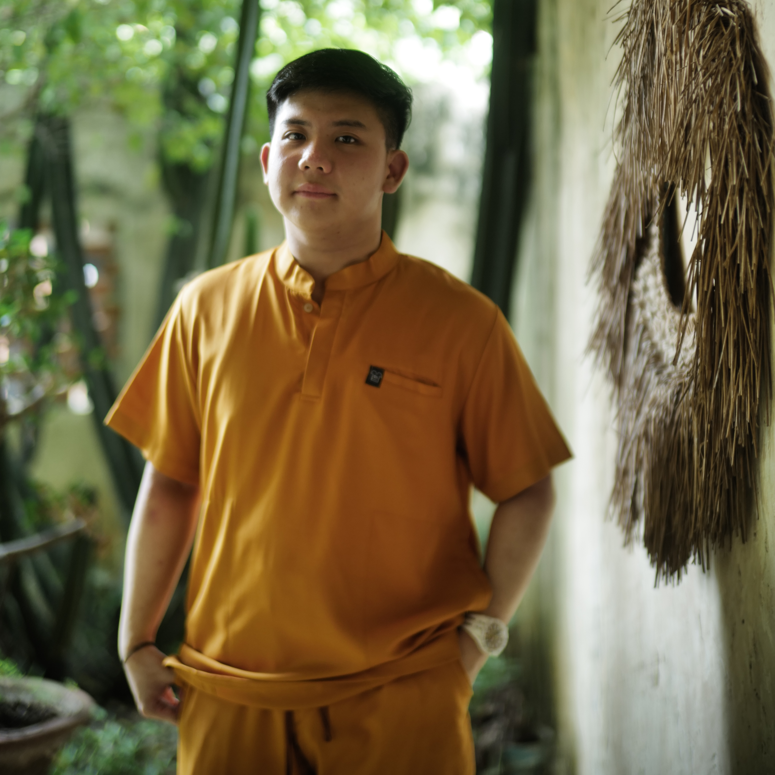 Empirical - Mandarin Short Sleeve Set (Regular Pants) - Pumpkin