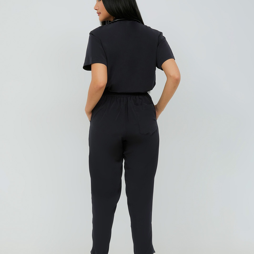 First Line - Mandarin Short Sleeve Set (Regular Pants) - Black