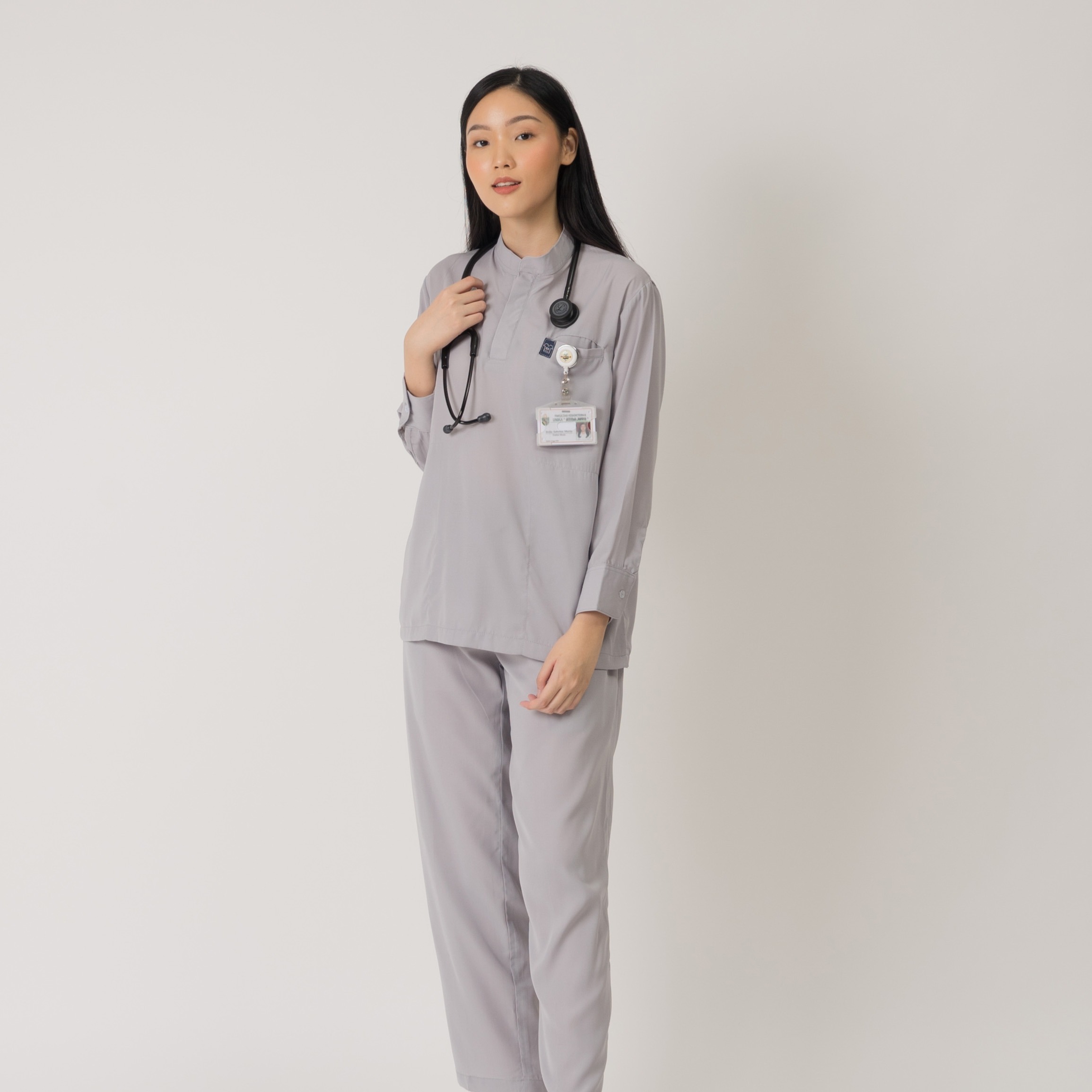 First Line - Mandarin Long Sleeve Set (Regular Pants) - Grey