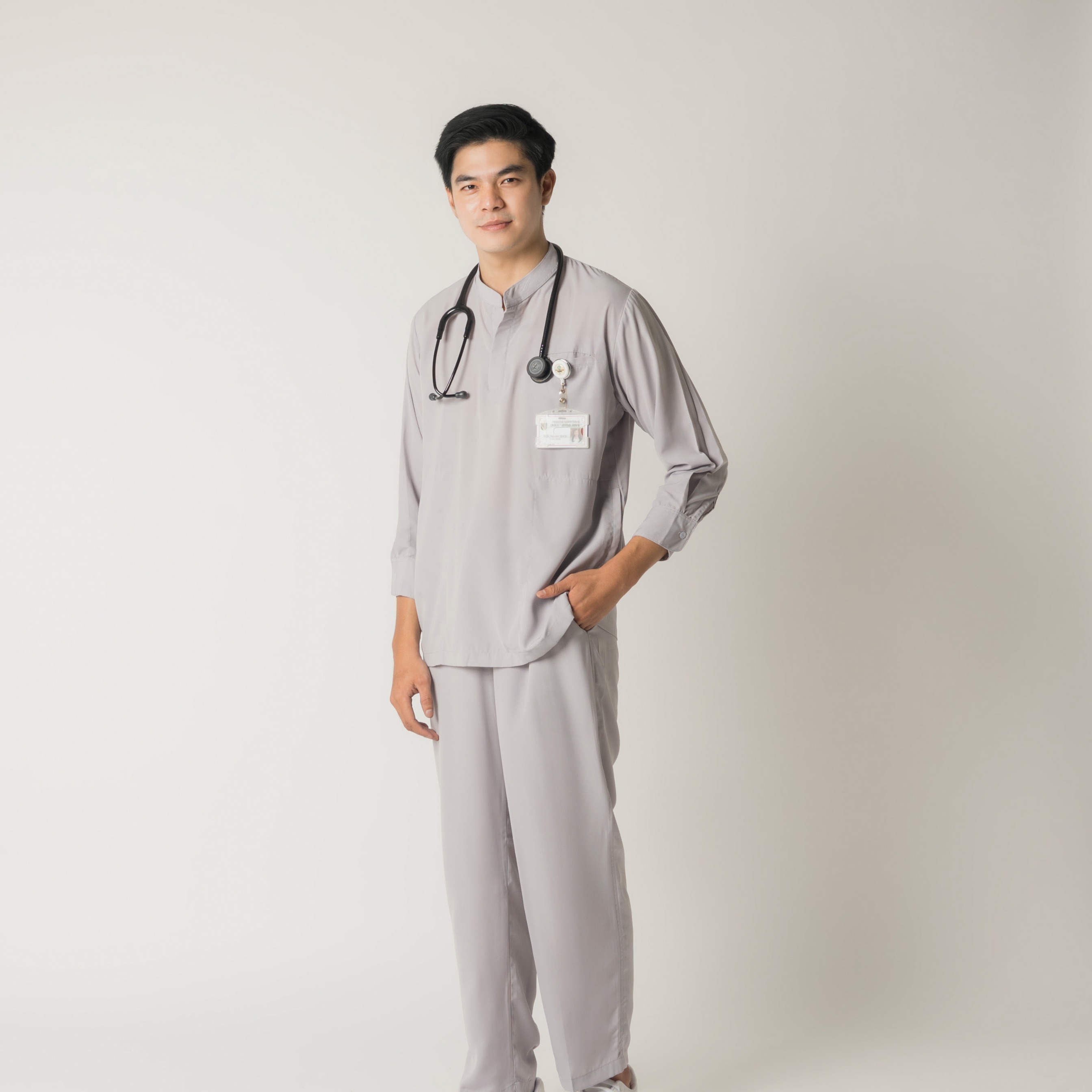 First Line - Mandarin Long Sleeve Set (Regular Pants) - Grey