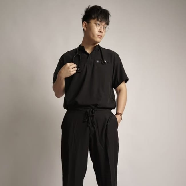 First Line - Mandarin Short Sleeve Set (Regular Pants) - Black