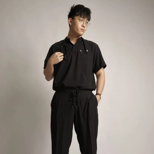 First Line - Mandarin Short Sleeve Set (Regular Pants) - Black