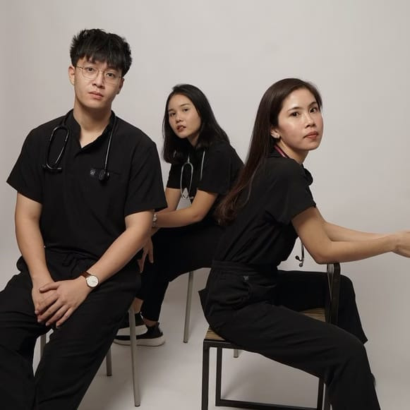 First Line - Mandarin Short Sleeve Set (Regular Pants) - Black