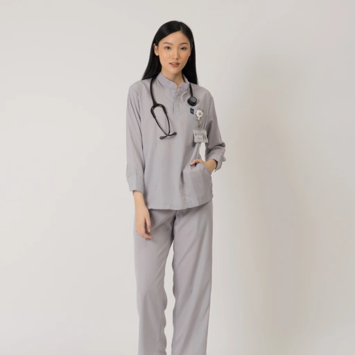 Image of First Line - Mandarin Long Sleeve Set (Reguler Pants) - Grey