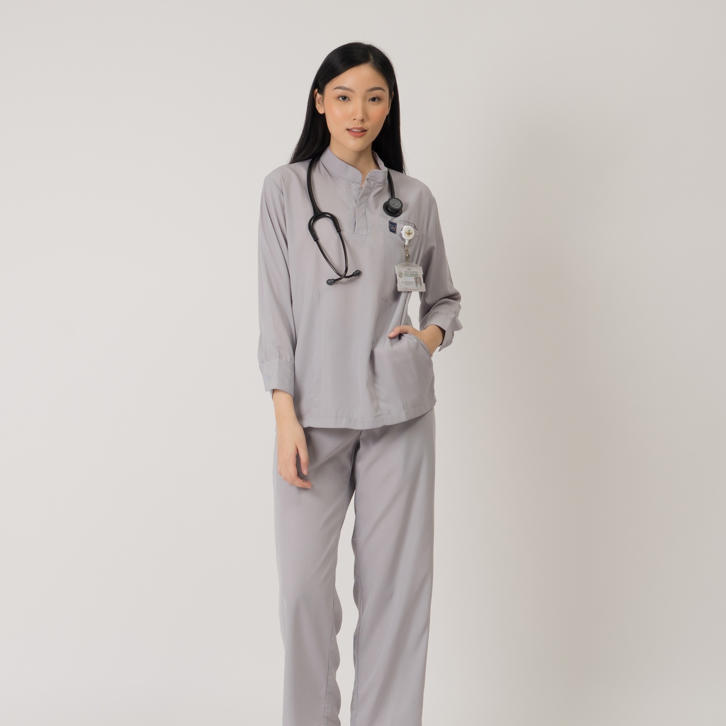 First Line - Mandarin Long Sleeve Set (Regular Pants) - Grey