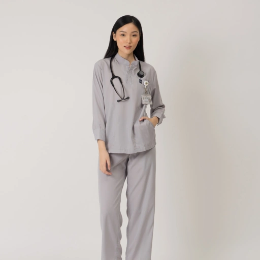 Image of First Line - Mandarin Long Sleeve Set (Regular Pants) - Grey