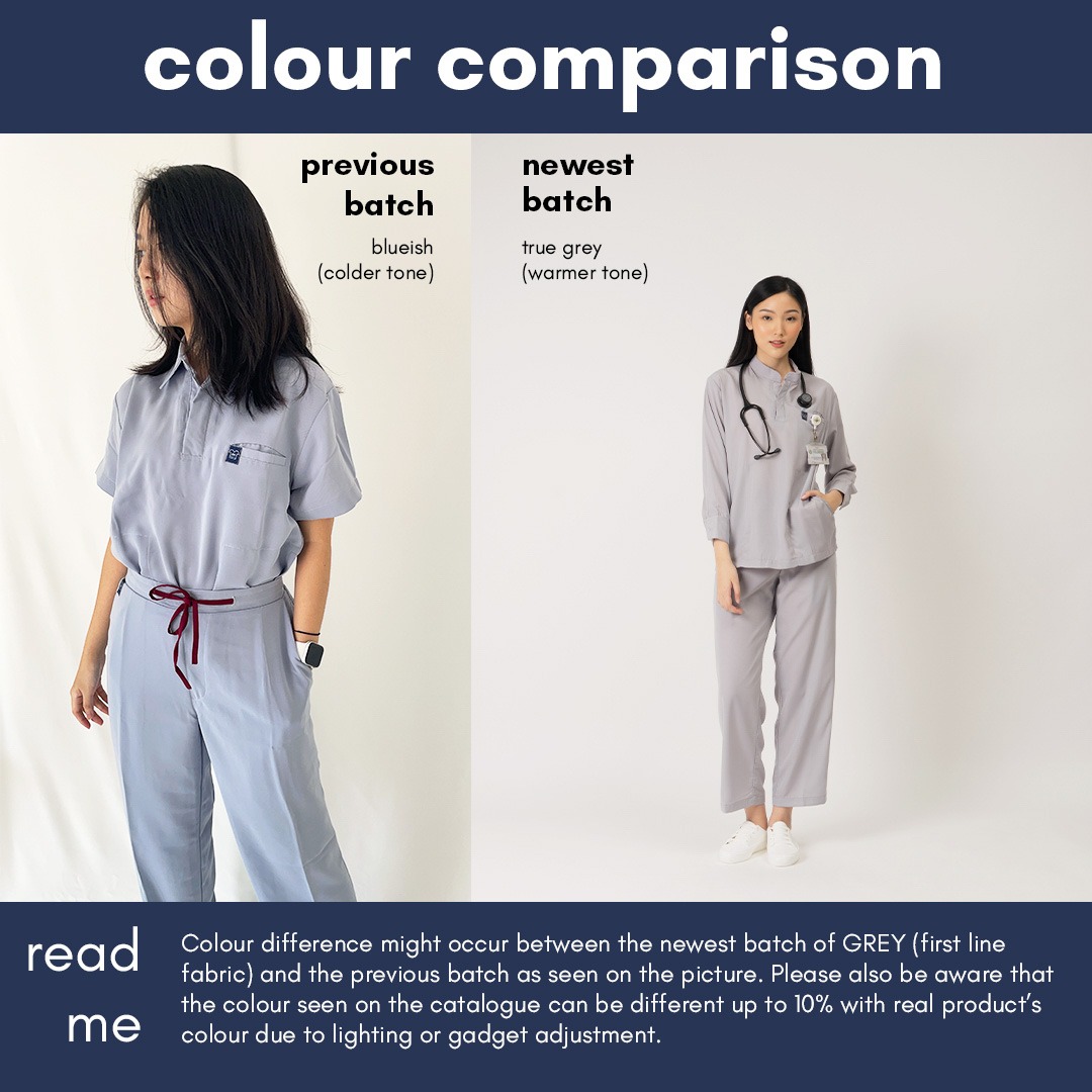 First Line - V neck Short Sleeve Set (Regular Pants) - Grey