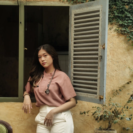 Image of Empirical - Mandarin Short Sleeve TOP - Ash Rose