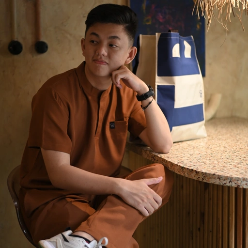 Image of Empirical - Mandarin Short Sleeve Set (Regular Pants) - Caramel