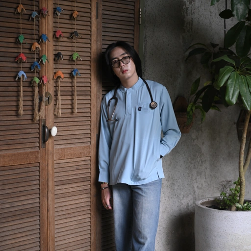 Image of Empirical - Mandarin Long Sleeve TOP - Light Blue