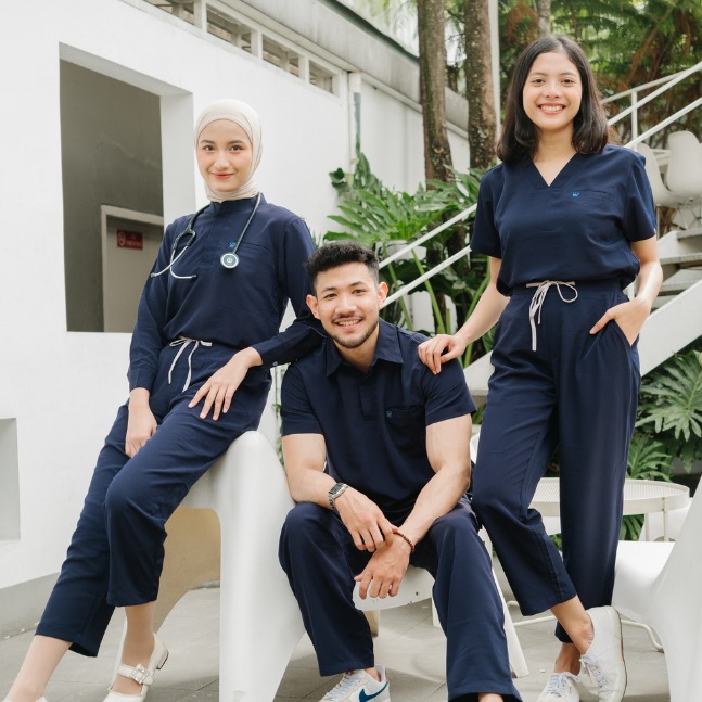 First Line - Mandarin Long Sleeve Set (Regular Pants) - Dark Blue