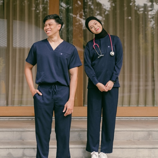 Cardinal - V neck Short Sleeve Set (Slim Fit Pants) - Dark Blue