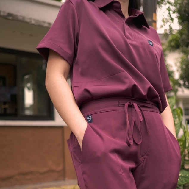 Cardinal - Polo Short Sleeve Set (Regular Pants) - Wine