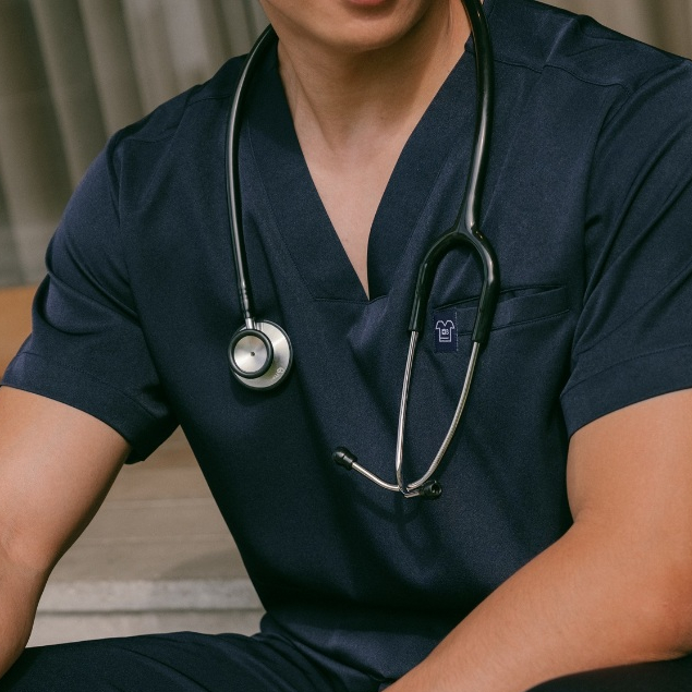 Cardinal - V neck Short Sleeve Set (Slim Fit Pants) - Dark Blue