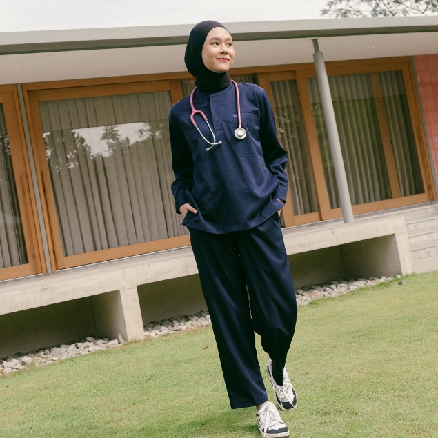 Cardinal - Mandarin Long Sleeve Set (Regular Pants) - Dark Blue
