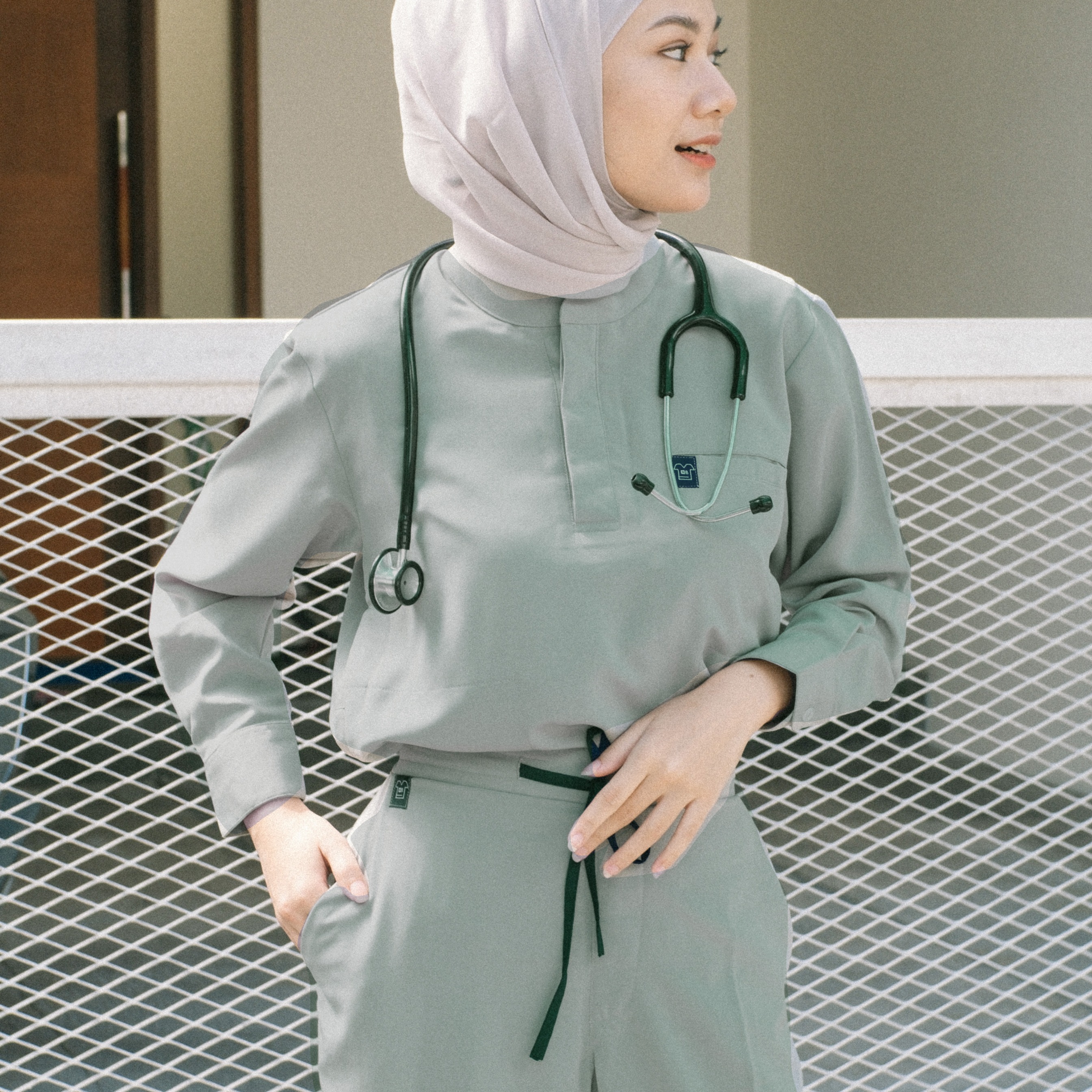 First Line - Mandarin Long Sleeve Set (Regular Pants) - Dusty Mint
