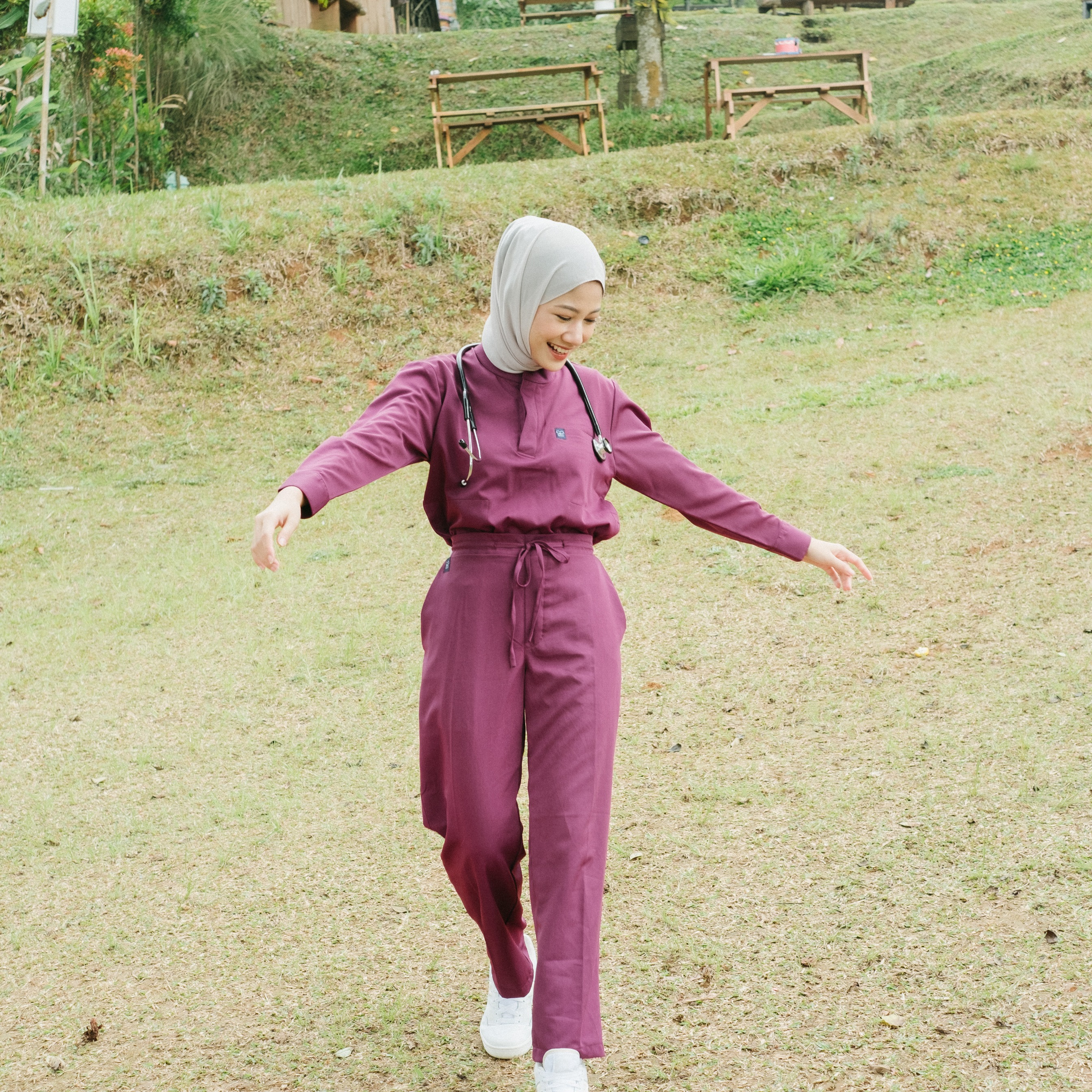 Cardinal - Mandarin Long Sleeve Set (Regular Pants) - Wine