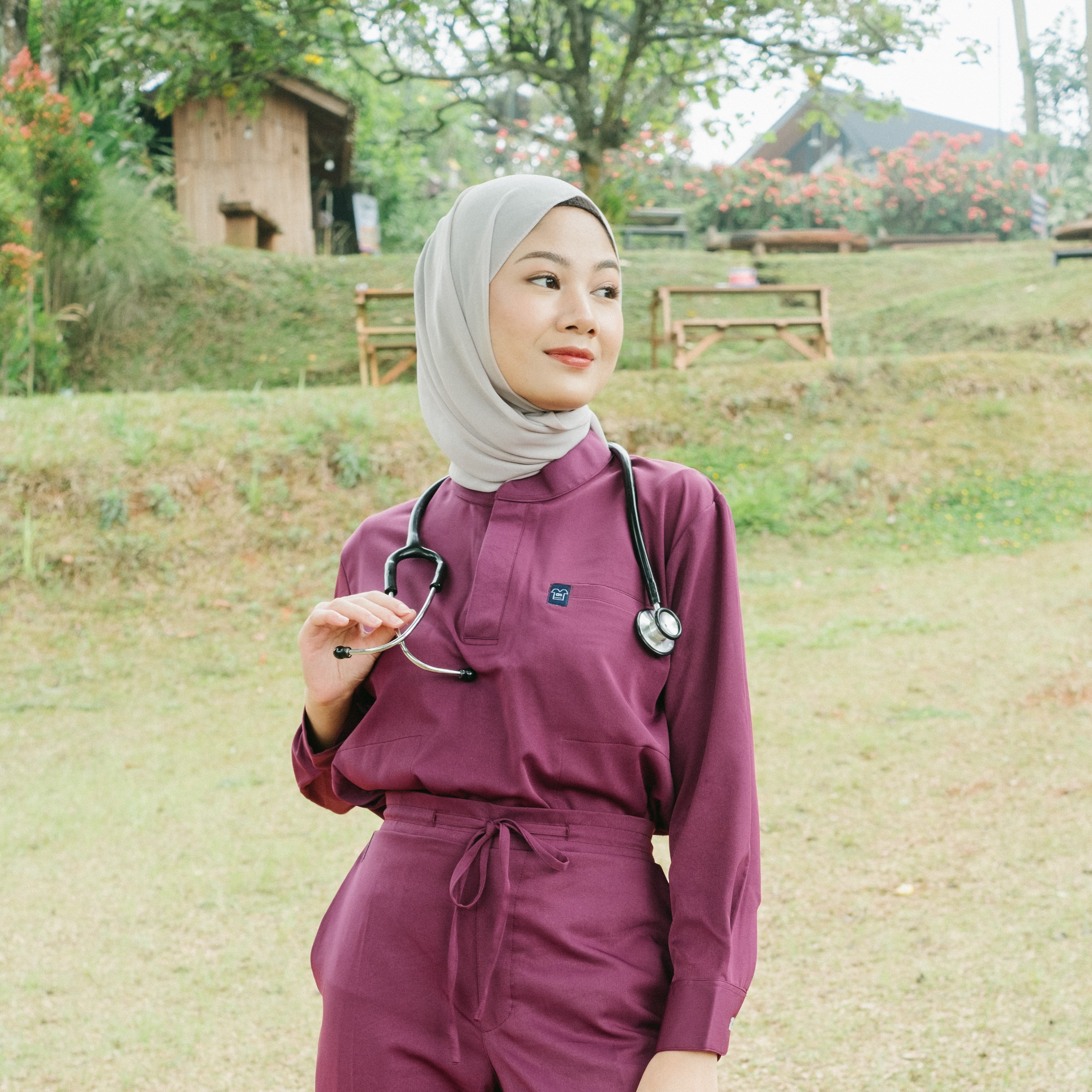 Cardinal - Mandarin Long Sleeve Set (Regular Pants) - Wine