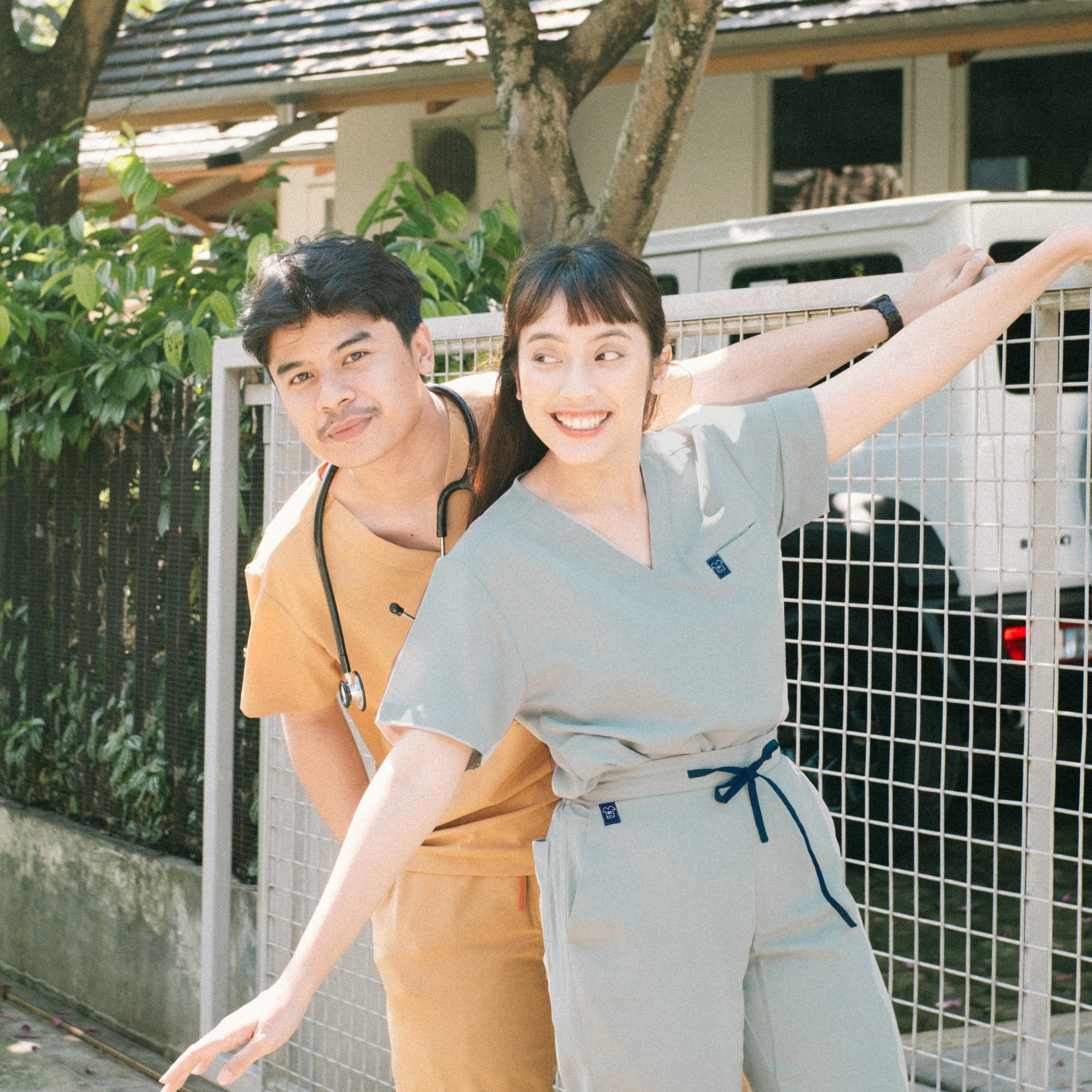 First Line - V neck Short Sleeve Set (Regular Pants) - Dusty Mint
