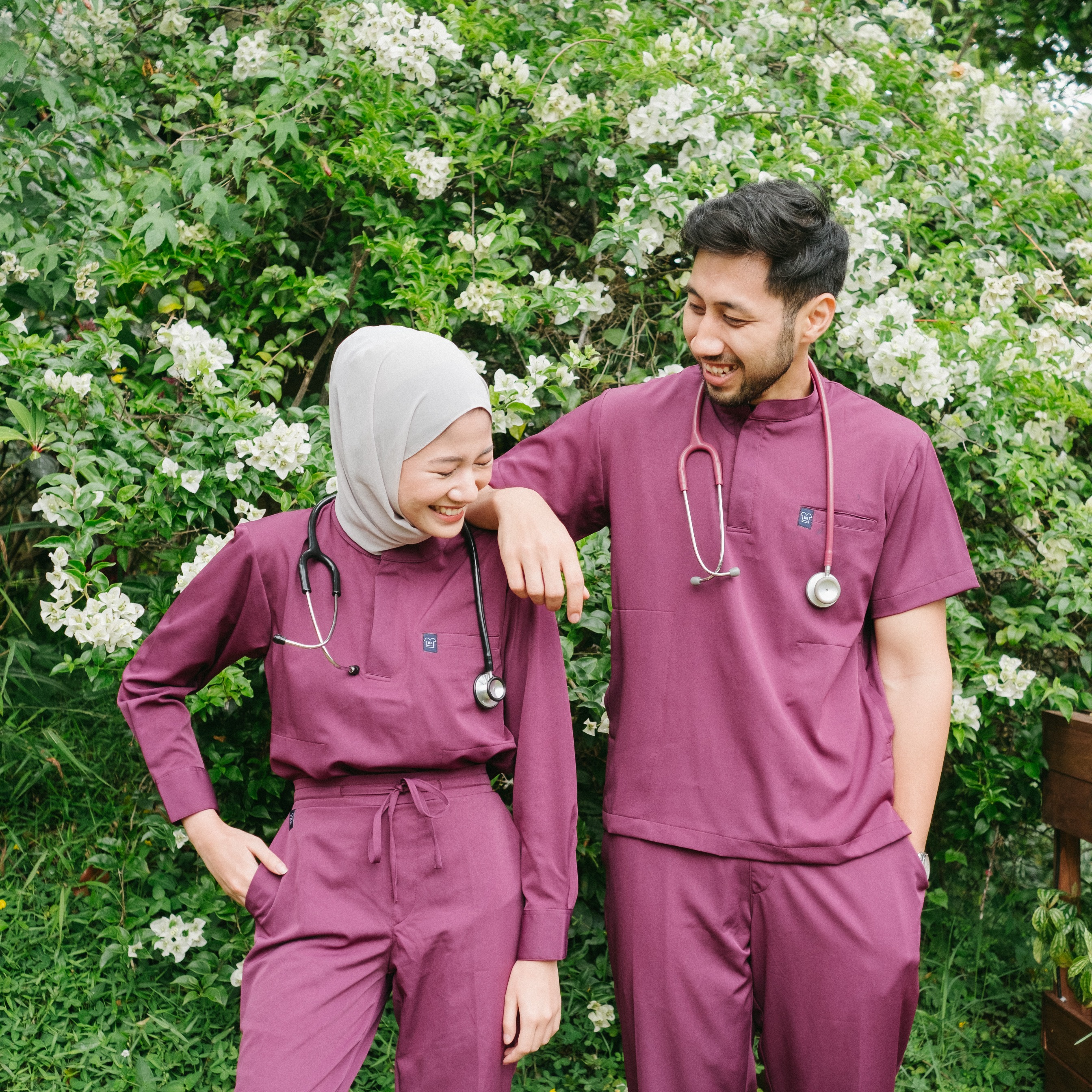 Cardinal - Mandarin Long Sleeve Set (Regular Pants) - Wine