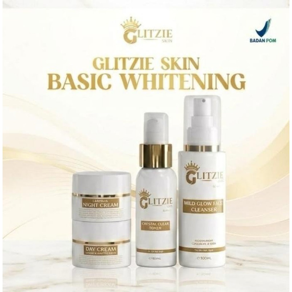 Glitzie  Paket Skincare Basic Pencerah dan Anti Penuaan Dini Menyamarkan flek Hitam By Glitzie