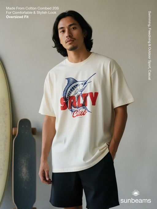 Image of Unisex Oversized T-shirt 20S, Broken White, Salty Club