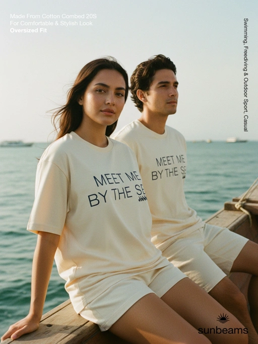 Image of Unisex Oversized T-shirt 20S, Broken White, Meet Me By The Sea