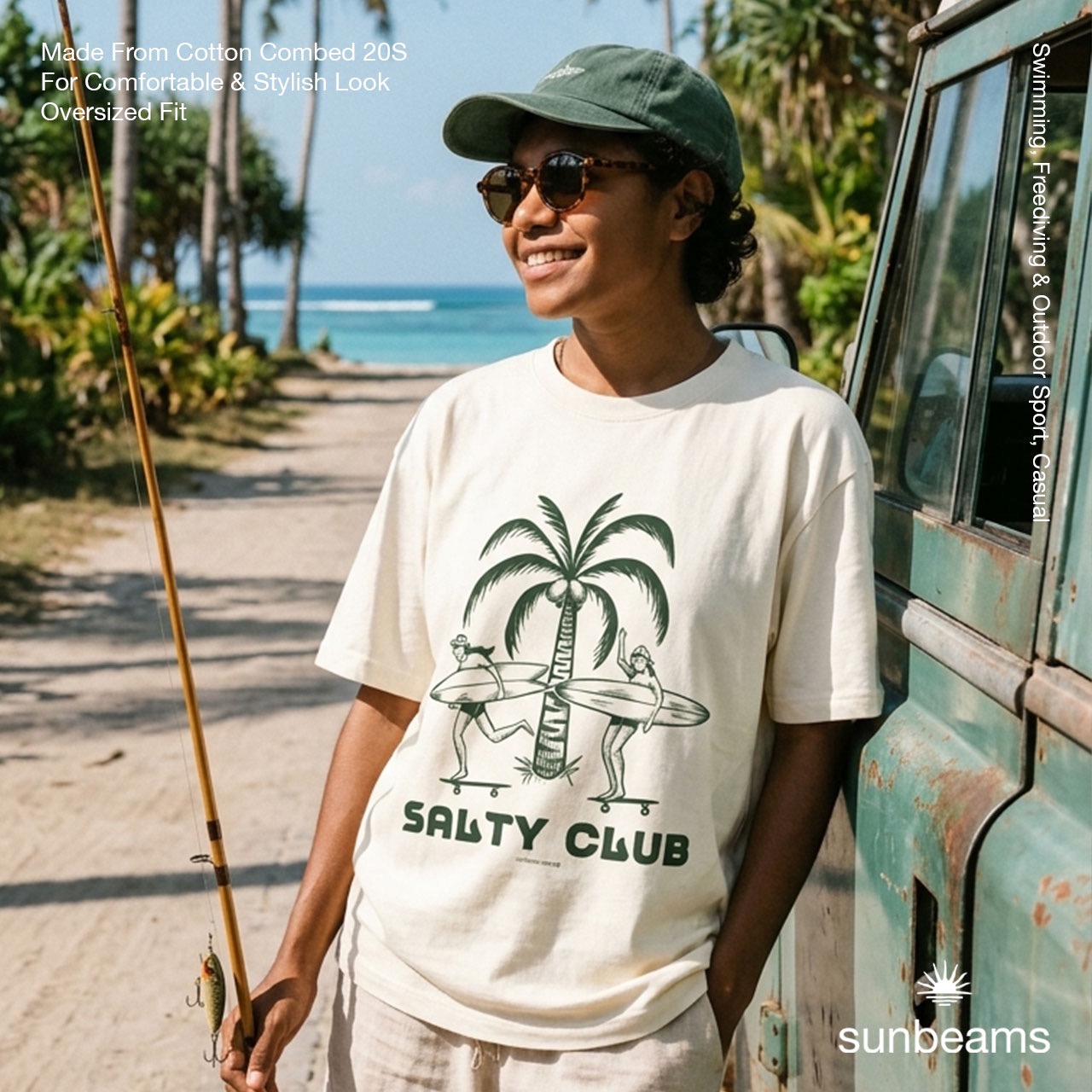 T-Shirt Oversized Unisex 20S, Broken White, Salty Club Palm