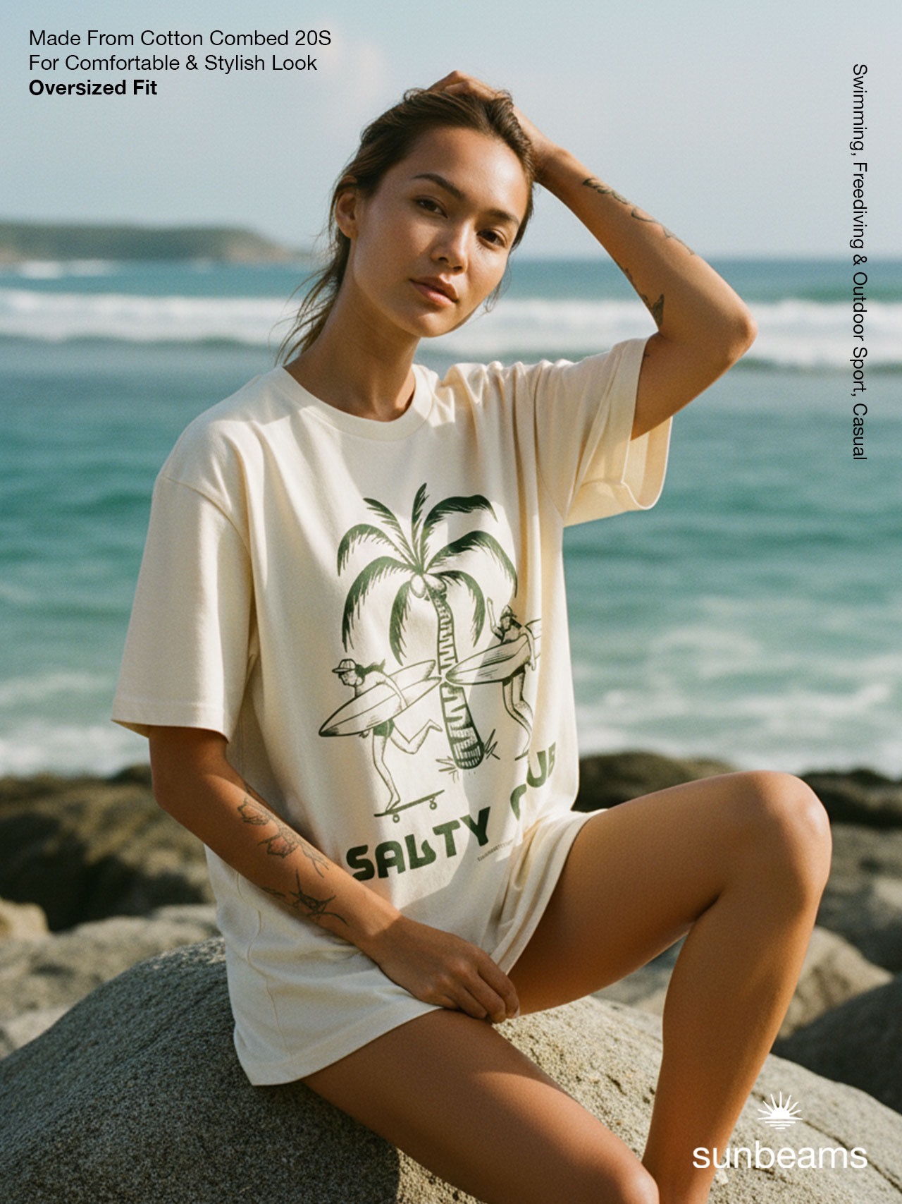 T-Shirt Oversized Unisex 20S, Broken White, Salty Club Palm