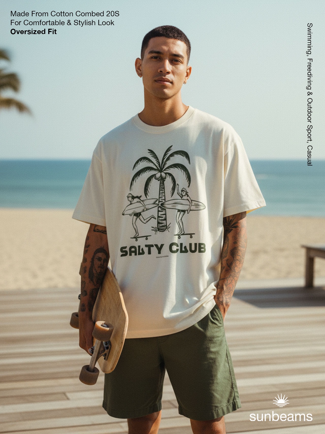 T-Shirt Oversized Unisex 20S, Broken White, Salty Club Palm