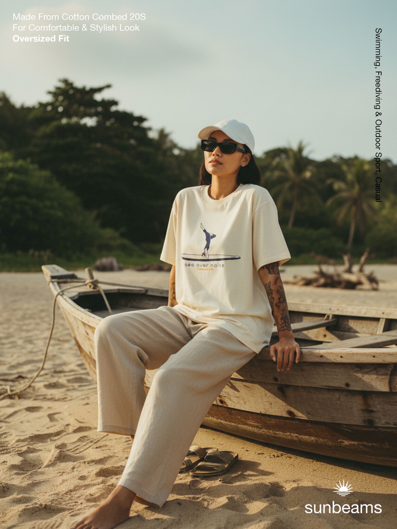 T-Shirt Oversized Unisex 20S, Broken White, Sea Over Noise